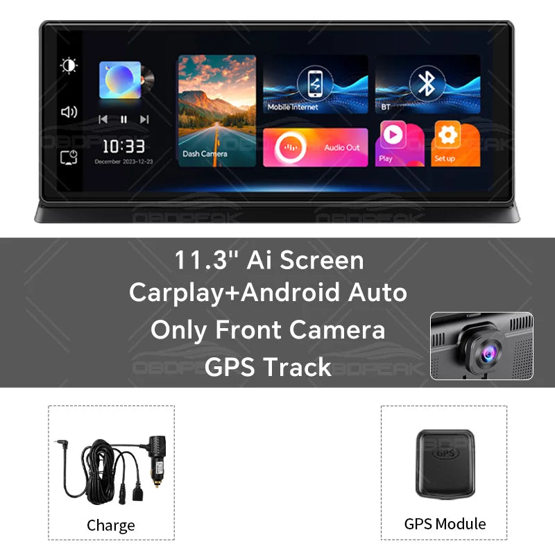 K2 Pro 11.3" Car DVR 4K Camera Wireless Carplay Android  Screen Dash Cam Dual Len Video Recorder GPS Navigation Dashboard