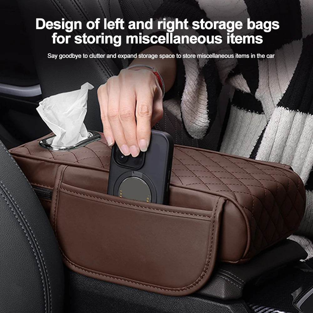 Car Armrest Mat With Tissue Storage Memory Foam Height Pad Universal Auto Center Console Arm Rest Protection Cushion