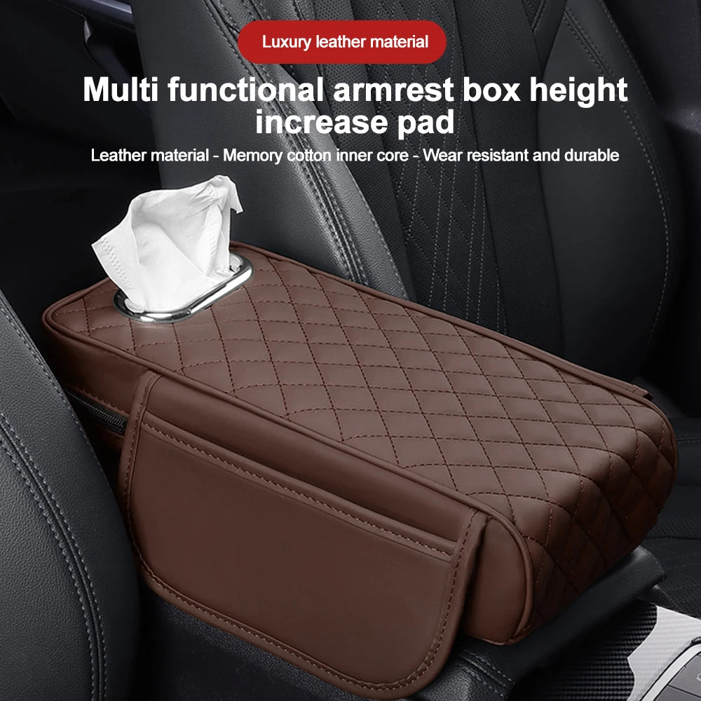 Car Armrest Mat With Tissue Storage Memory Foam Height Pad Universal Auto Center Console Arm Rest Protection Cushion